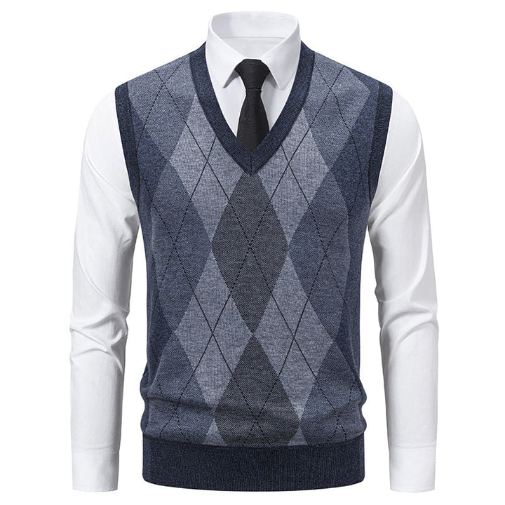 Herren Pullover V-Ausschnitt Klassisches Rautenmuster