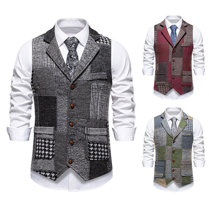 Herren Weste Modern Patchwork Design Praktisch - IdealeKleiden