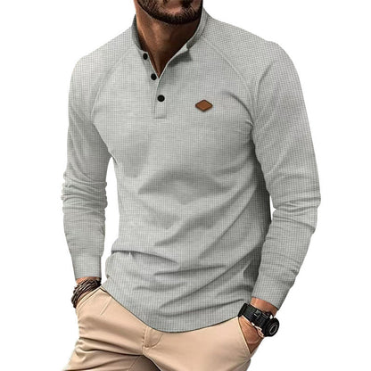 Herren Langarm-Shirt Strukturiert Modern Knöpfe