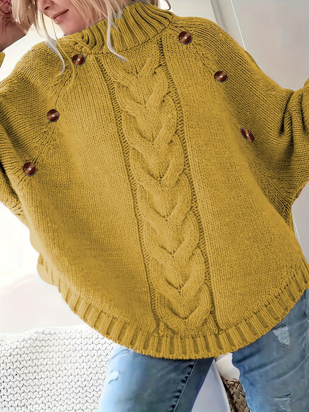 Damen Pullover Grobstrick Hochkragen Elegant