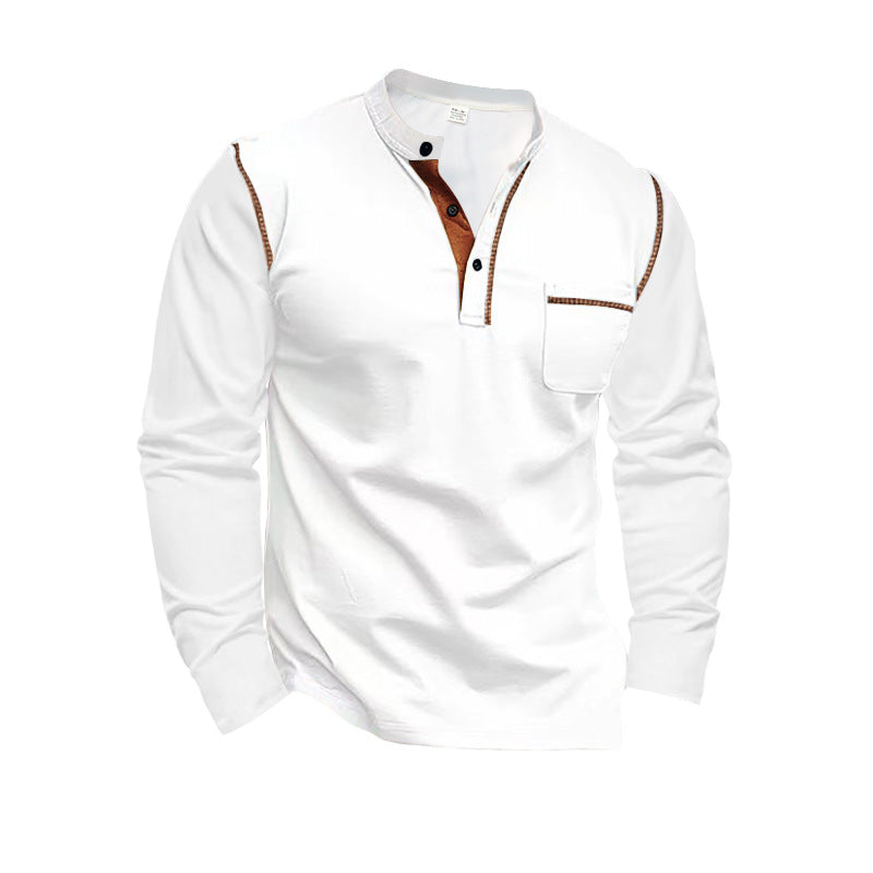Herren Langarmshirt Lässig Stehkragen Kontrast Akzente