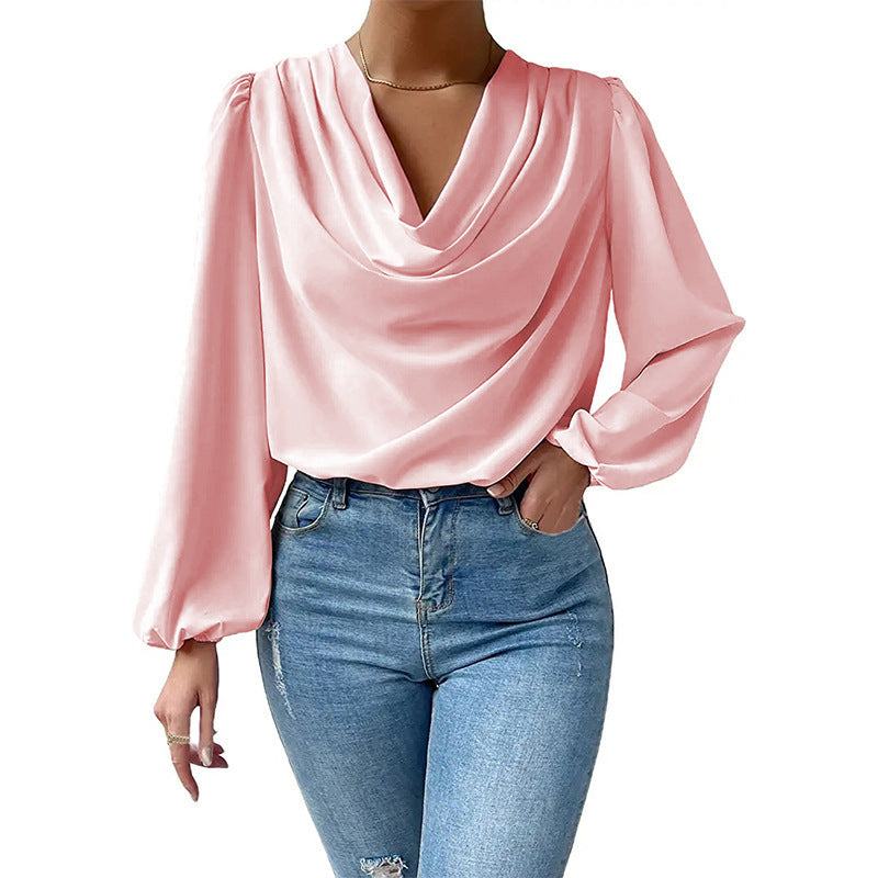 Elegante Damenbluse Langärmlig Asymmetrisch Chic