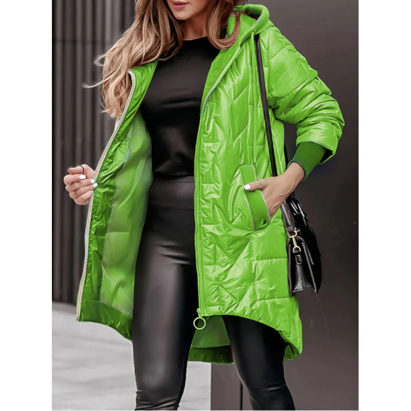 Damen Steppjacke Lässig Kapuze Große Taschen