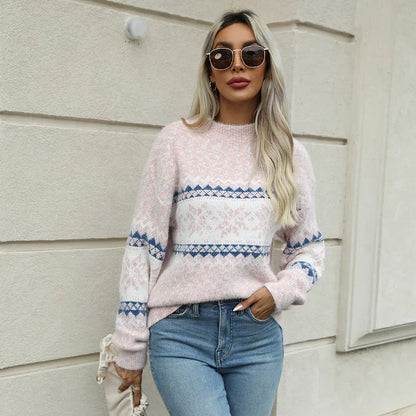 Oversized Strickpullover Fair Isle Muster Stehkragen