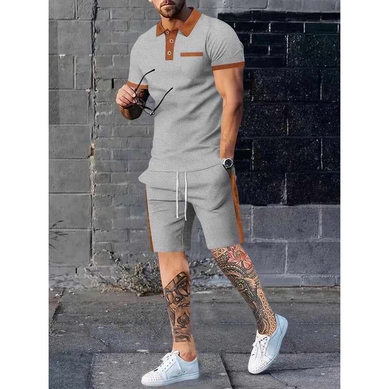 Herren Poloshirt Shorts Set Sportlich Kontrast Design