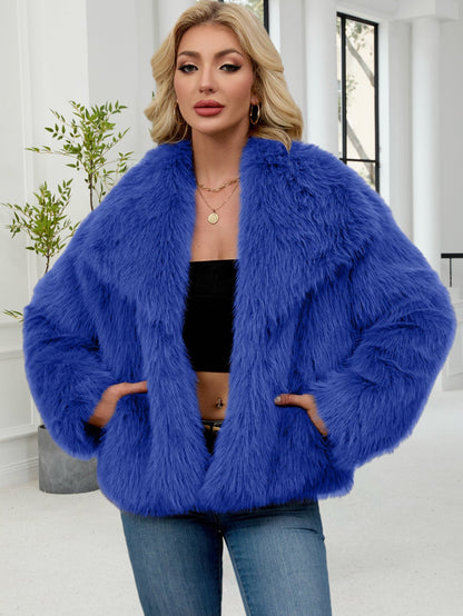 Damen Oversized Kunstpelz Jacke Weich Voluminös