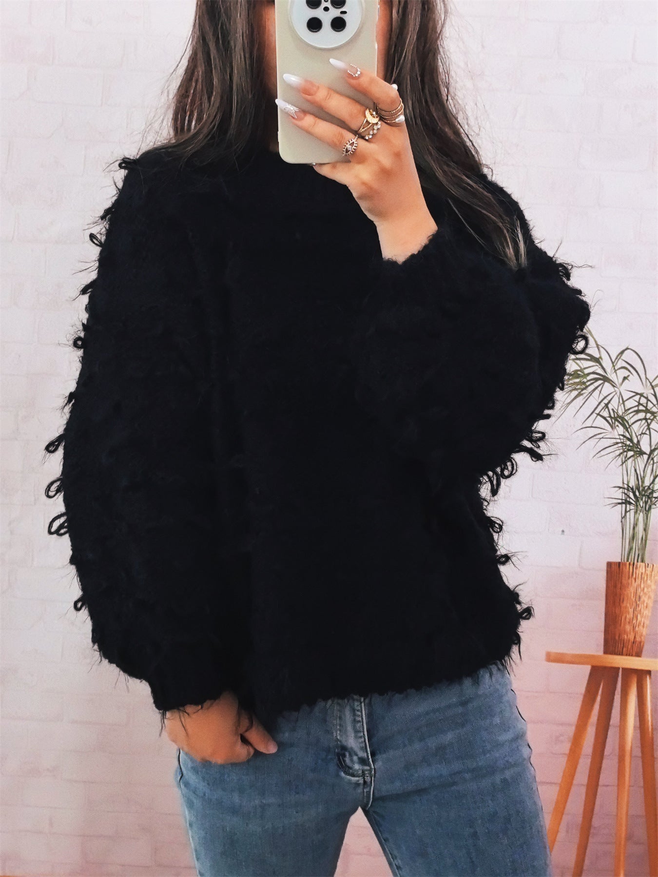 Damen Oversized Pullover Großzügig Strukturiert Elegant