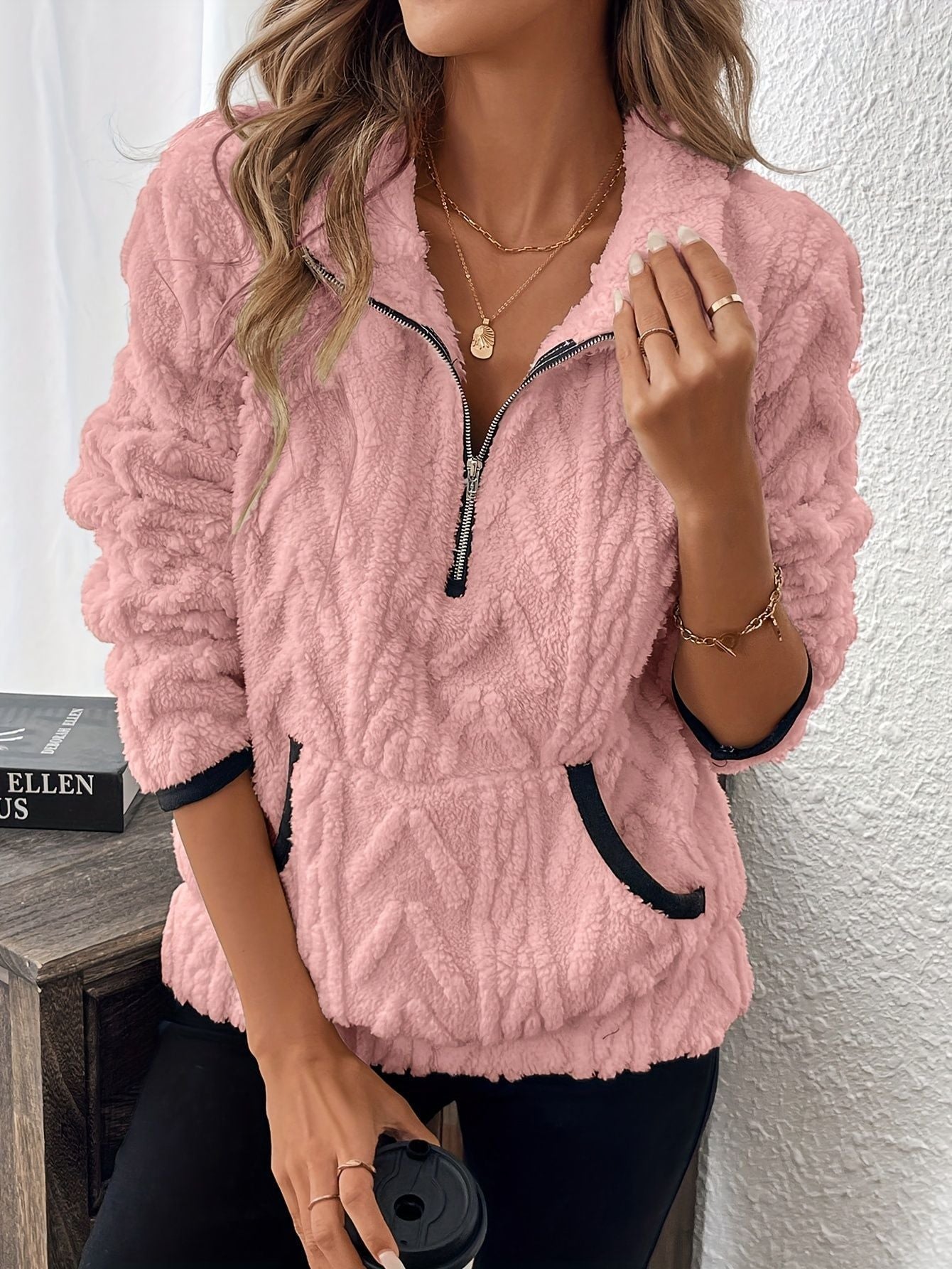 Damen Weicher Teddy-Pullover Hoher Kragen