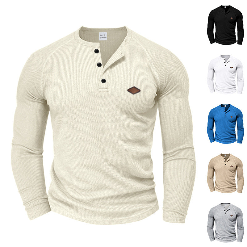 Herren Langarmshirt Strukturiert Modern Knopf Design - IdealeKleiden