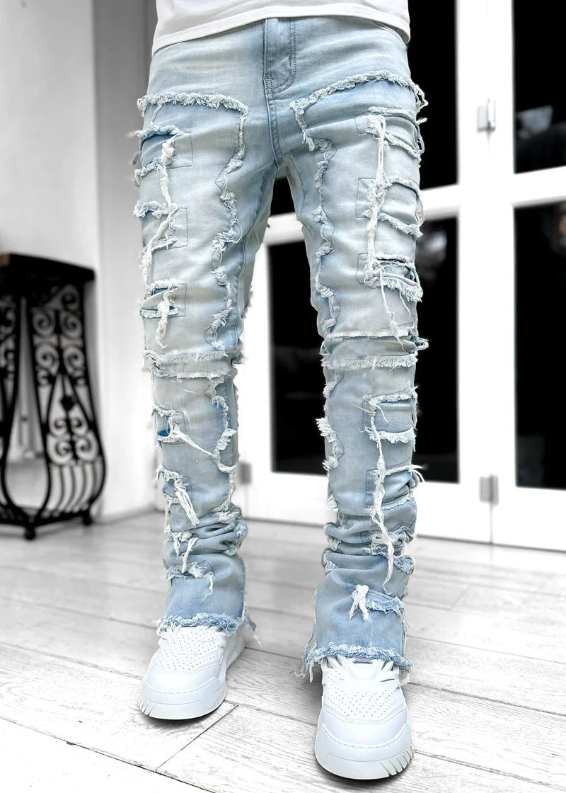 Damen Skinny Jeans mit Fransen Style