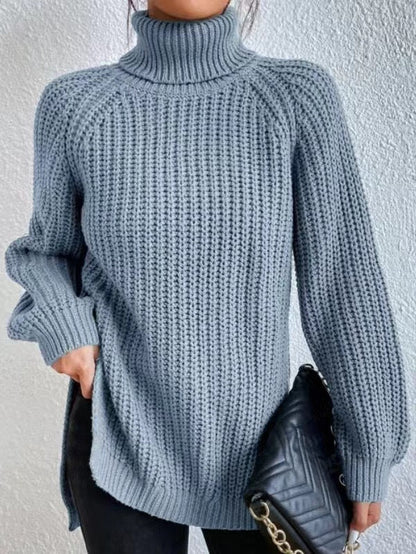 Damen Strickpullover Hochkragen Wabenmuster Eleganz