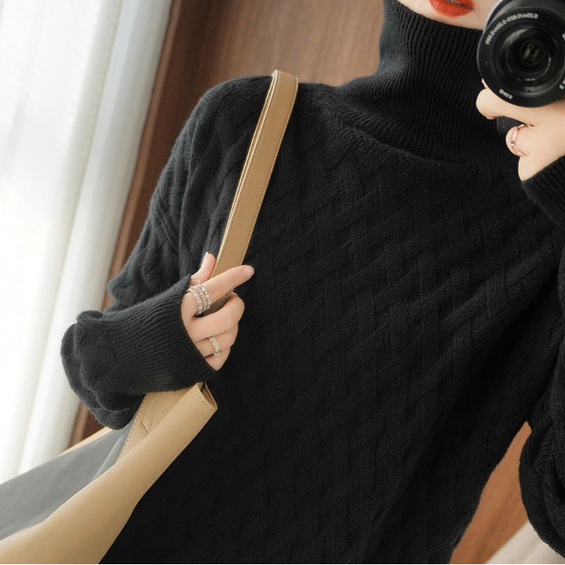 Damen Strickpullover Rollkragen Großgestrickt