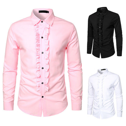 Herren Langarmhemd Elegantes Design Rüschen Knöpfe - IdealeKleiden