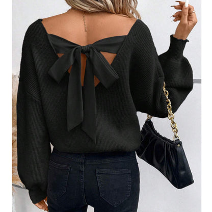 Damen Pullover mit Chic Schleife Ausschnitt