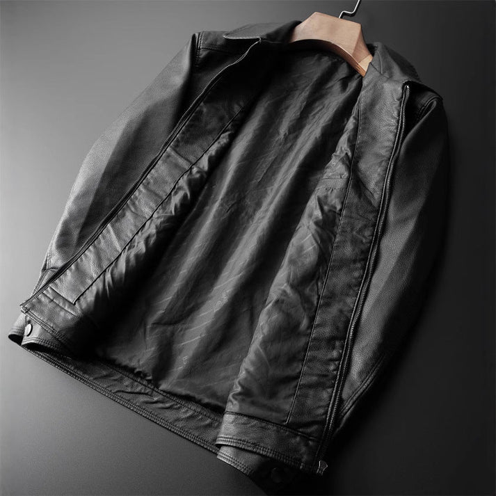 Slim Fit Lederjacke Modern Stehkragen Reißverschluss