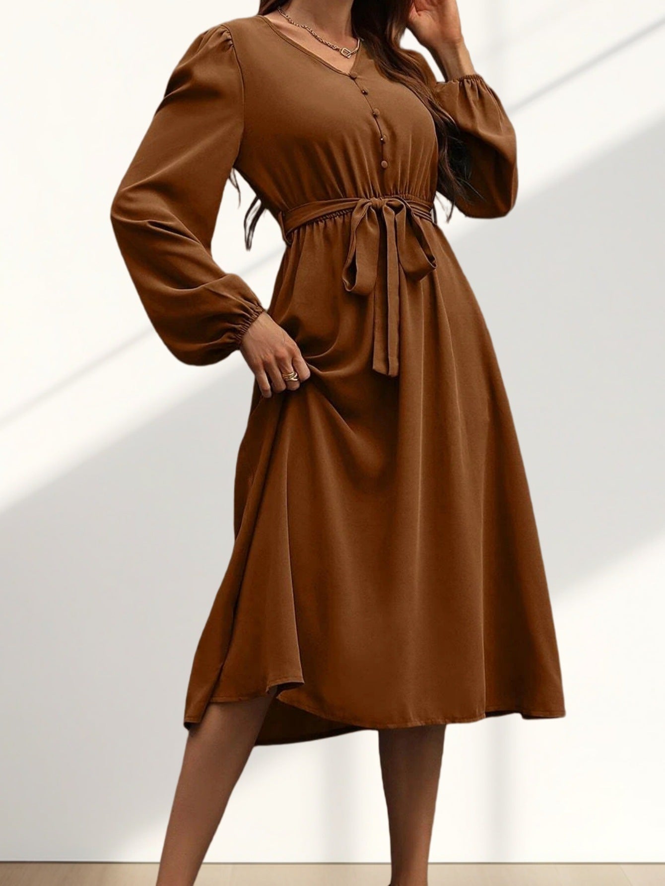 Damen Kleid Mit Gürtel Elegantes Design