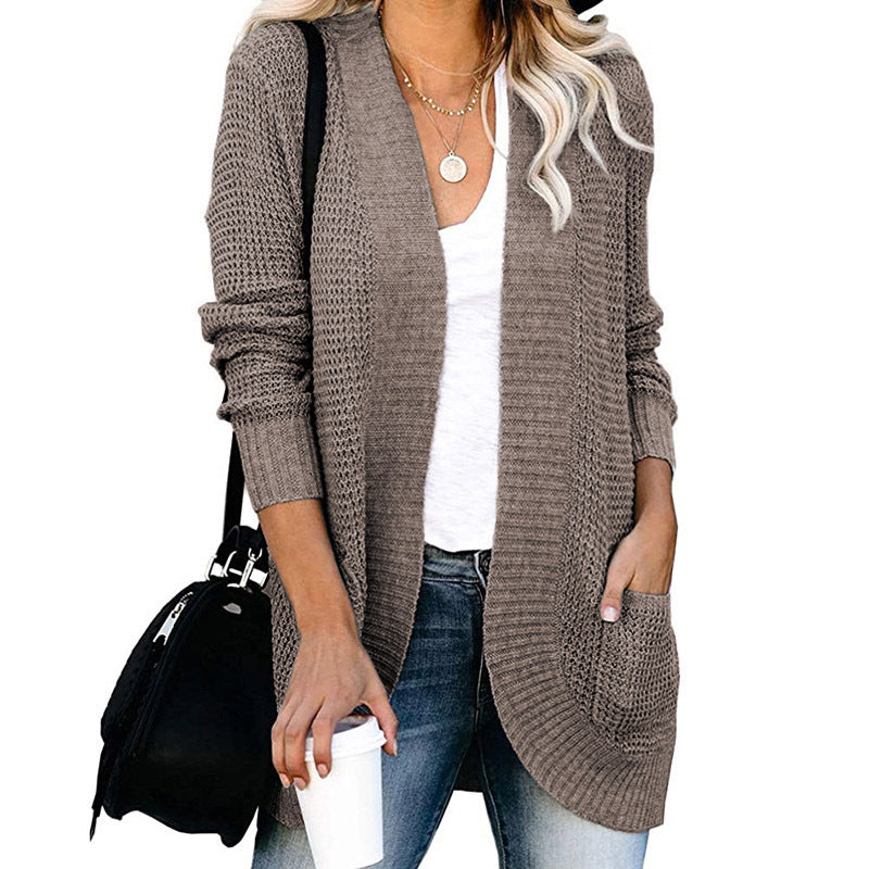Damen Strickmantel Leger mit Taschen Offener Vorderteil