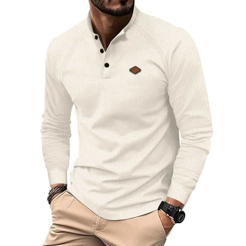 Herren Langarm-Shirt Strukturiert Modern Knöpfe