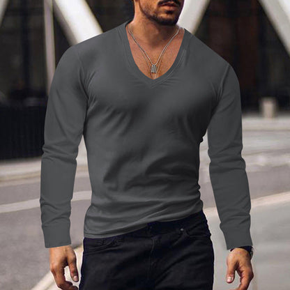 Herren Langarmshirt V-Ausschnitt Komfort Baumwolle
