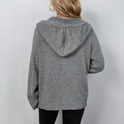 Damen Cardigan Herbst Bequem Kapuzenpullover - IdealeKleiden