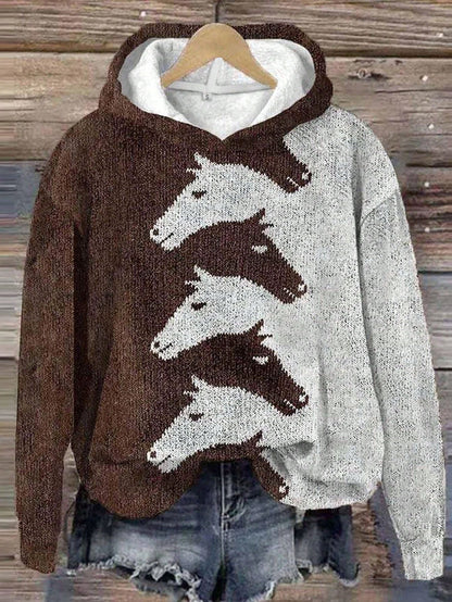 Damen Hoodie Pferdedesign Bequem Oversized