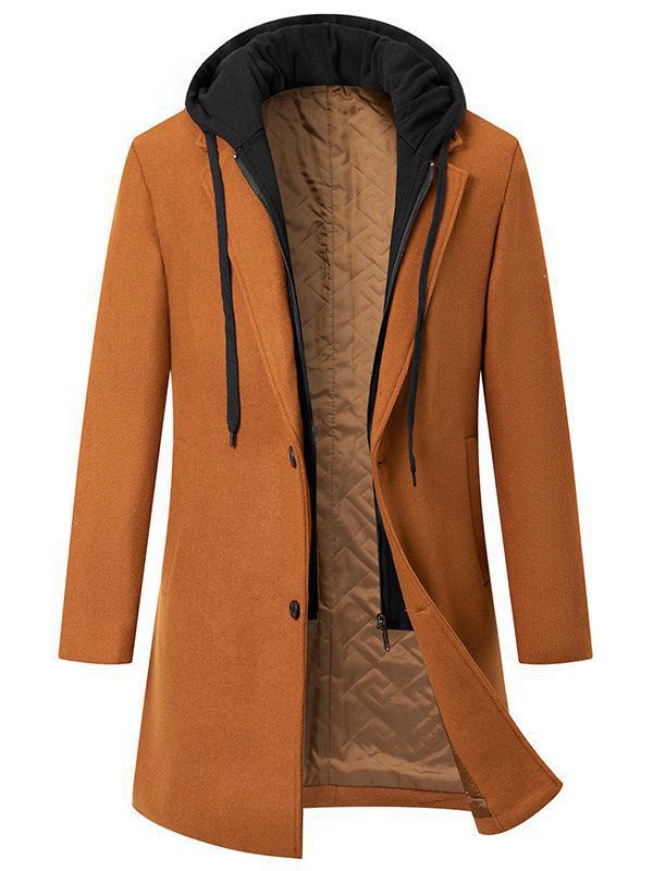 Herren Mantel Elegant Übergangsjacke Abnehmbare Kapuze