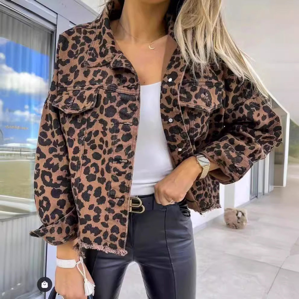 Mode Damen Lederjacke Löwenmuster Casual Stil