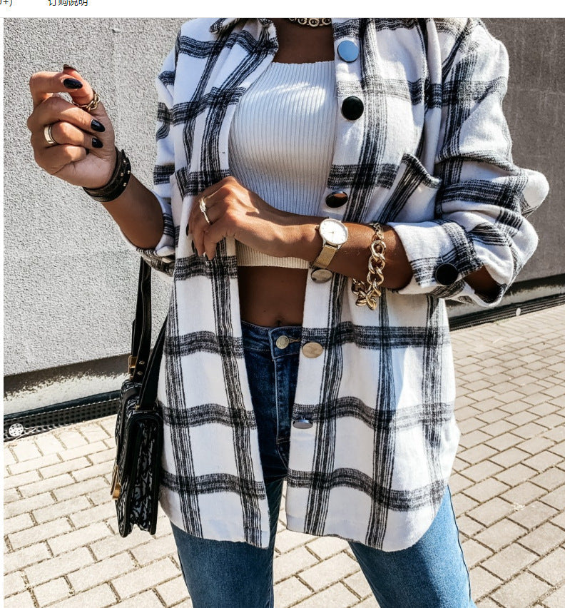 Damen Karomuster Blazer Jacke Chic Kleidung