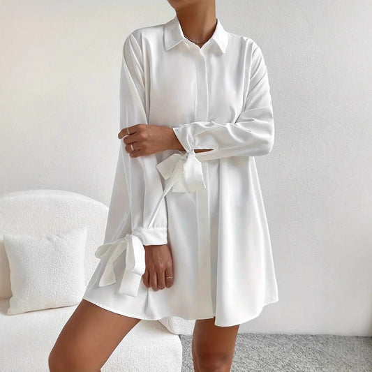 Elegantes Damenkleid mit Rüschen Ärmeln und Bändern - IdealeKleiden