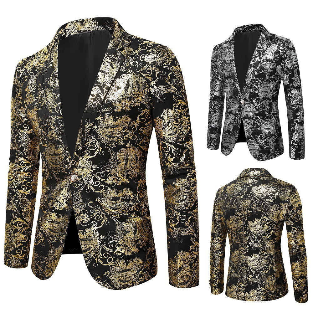 Herren Blazer Elegant Goldmuster Slim Fit - IdealeKleiden