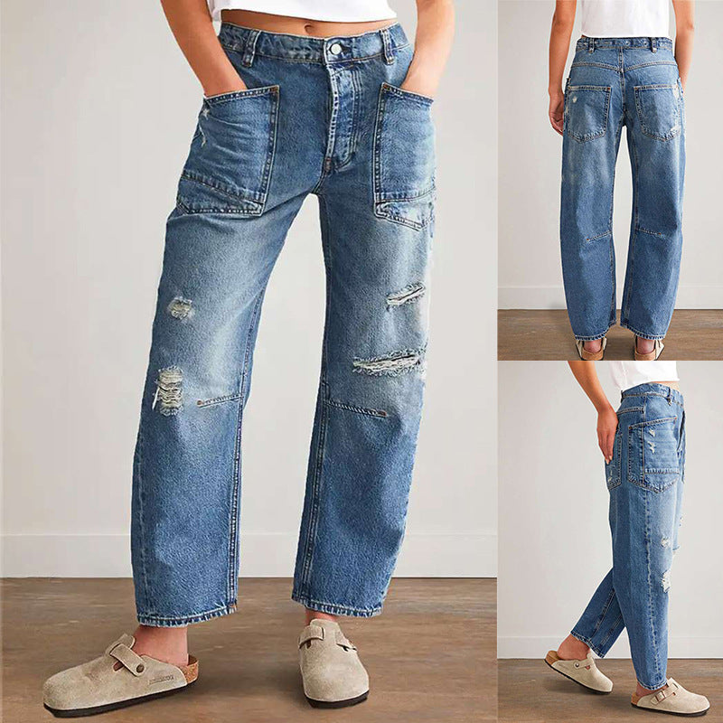Damen Jeanshosen Großtaschen Komfort Fit - IdealeKleiden