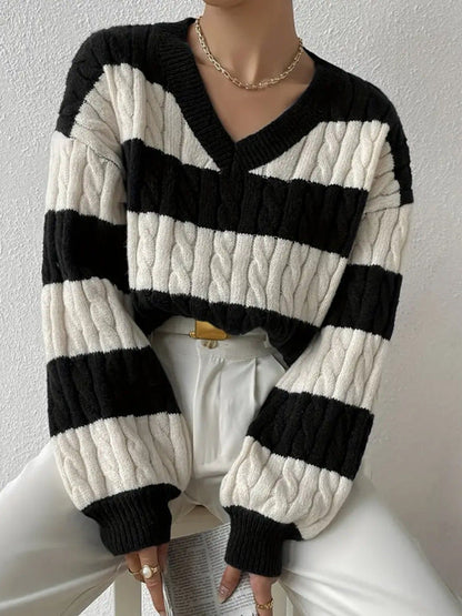 Damen Strickpullover V-Ausschnitt Langärmlig Elegantes Design