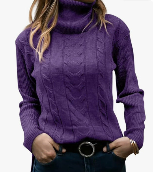 Damen Strickpullover Stehkragen Zopfmuster Elegent