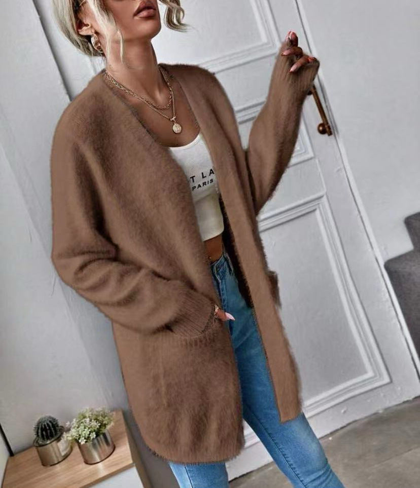 Damen Flauschcardigan Weich Schlicht Elegantes Design
