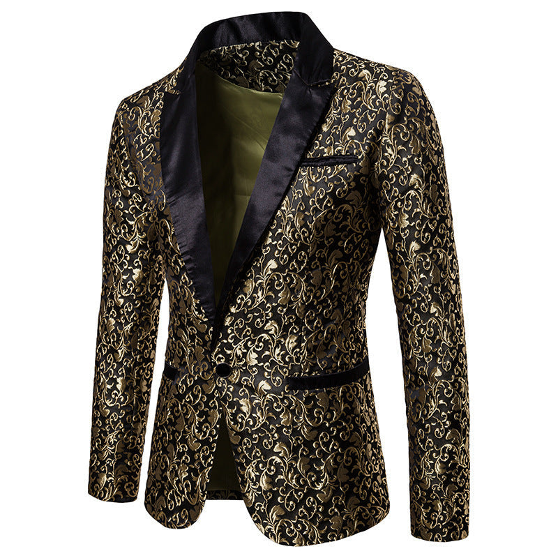Herren Samt Blazer Elegant Muster Schwarz