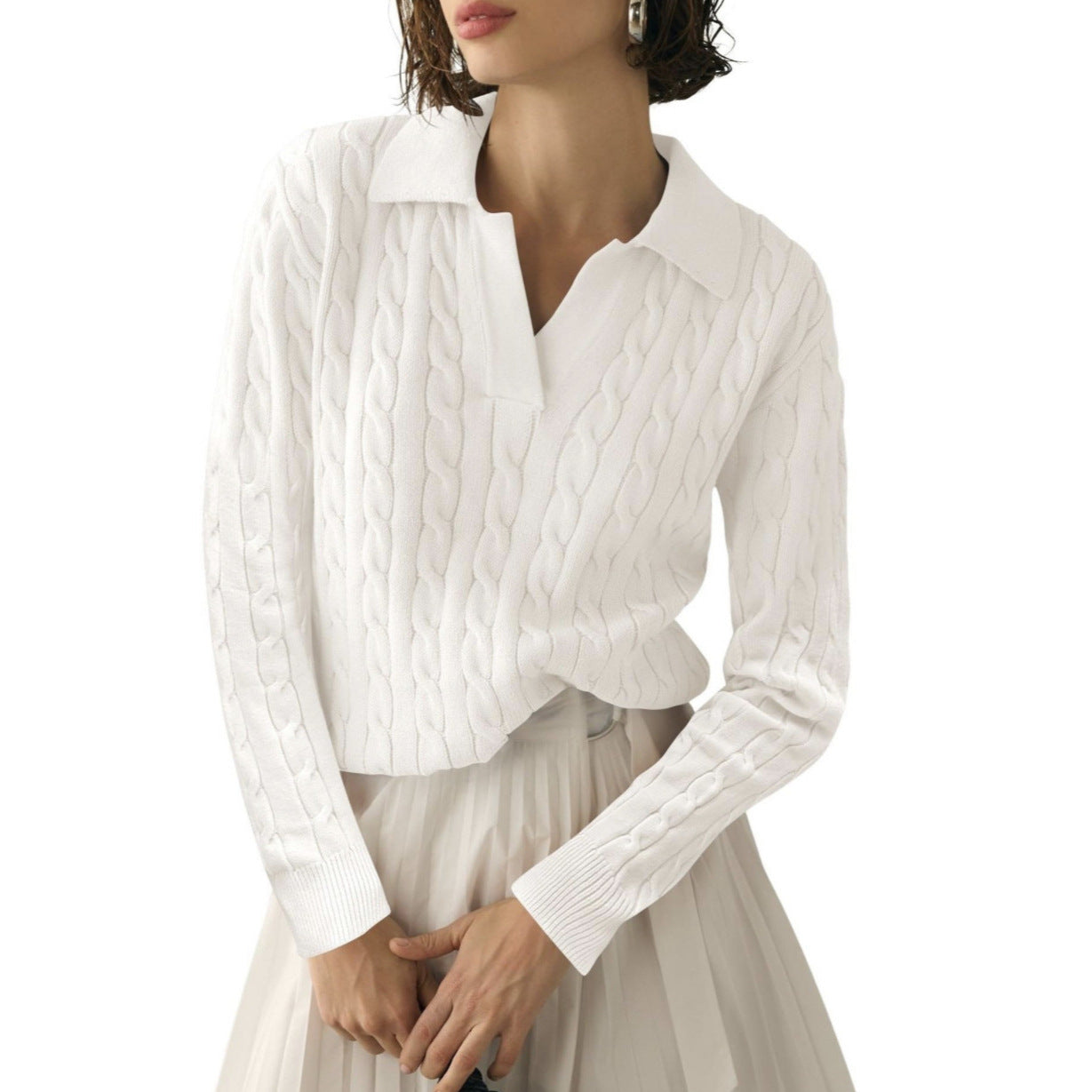Damen Poloshirt Strickmuster Kontrastfarben Elegant - IdealeKleiden