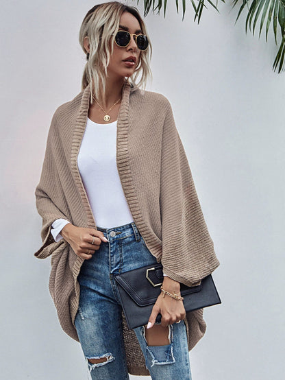 Weite Strickjacke Damen Oversized Wolle Fledermausärmel - IdealeKleiden