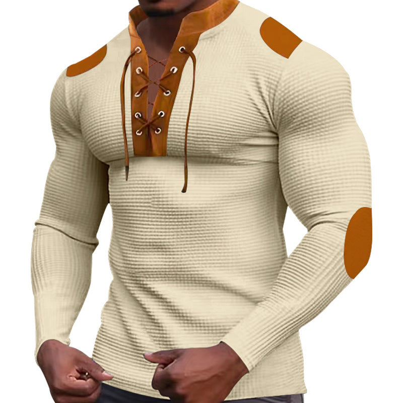 Herren Langarmshirt Strukturiert Modernes Schnürdesign