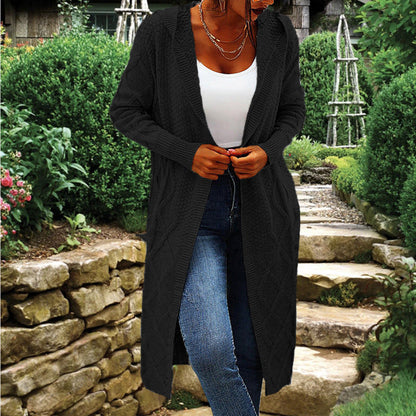 Damen Strickmantel Offener Schnitt Zopfmuster