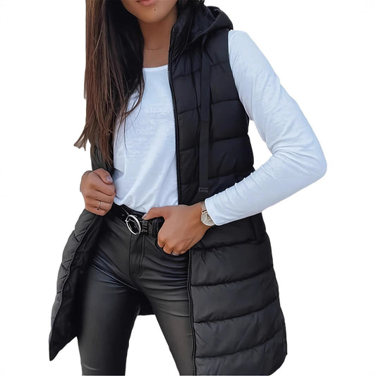 Stylische Steppjacke Ärmellos Kapuze Reißverschluss - IdealeKleiden