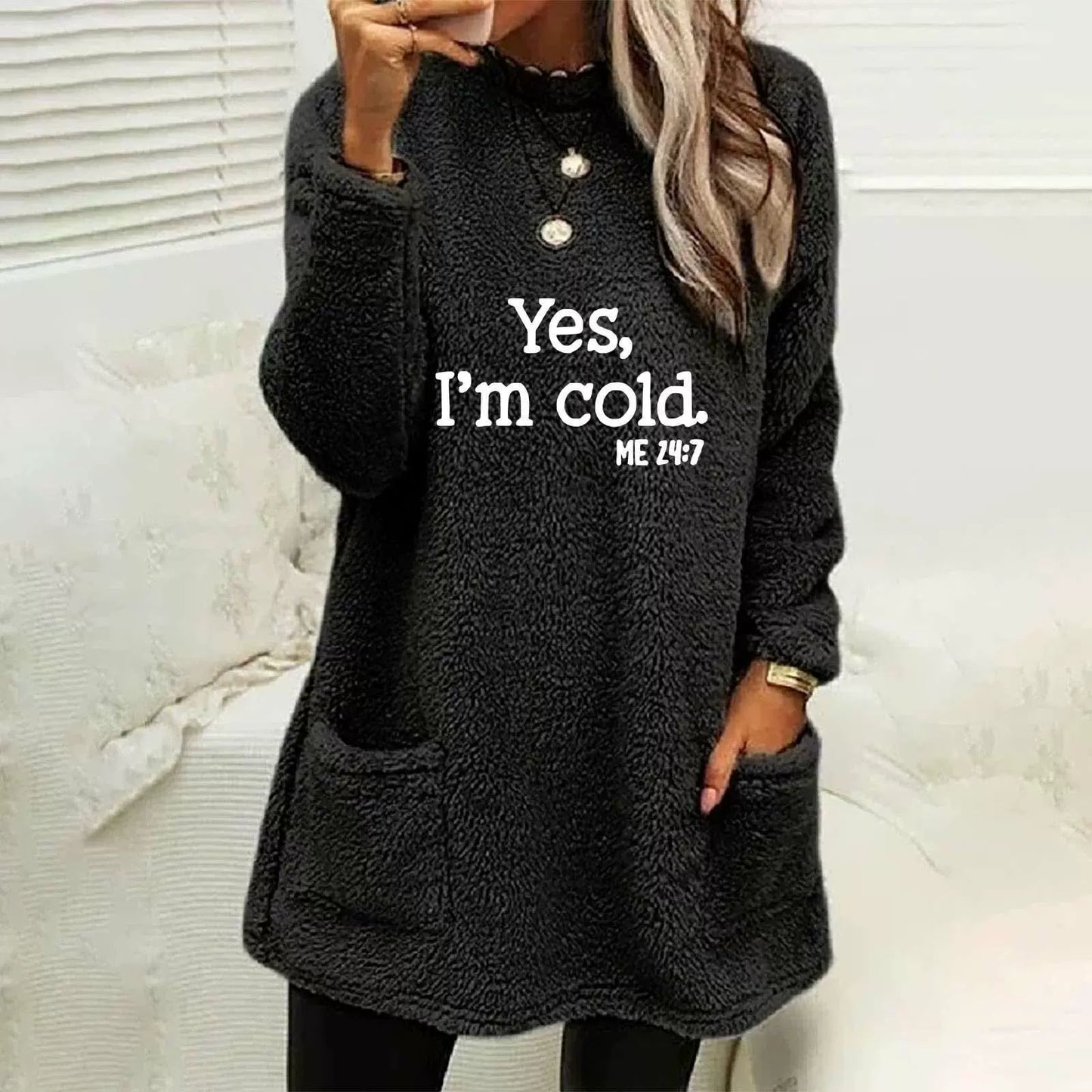 Übergröße Sweatshirt Doppelseitig Fleece Langarm mit Taschen