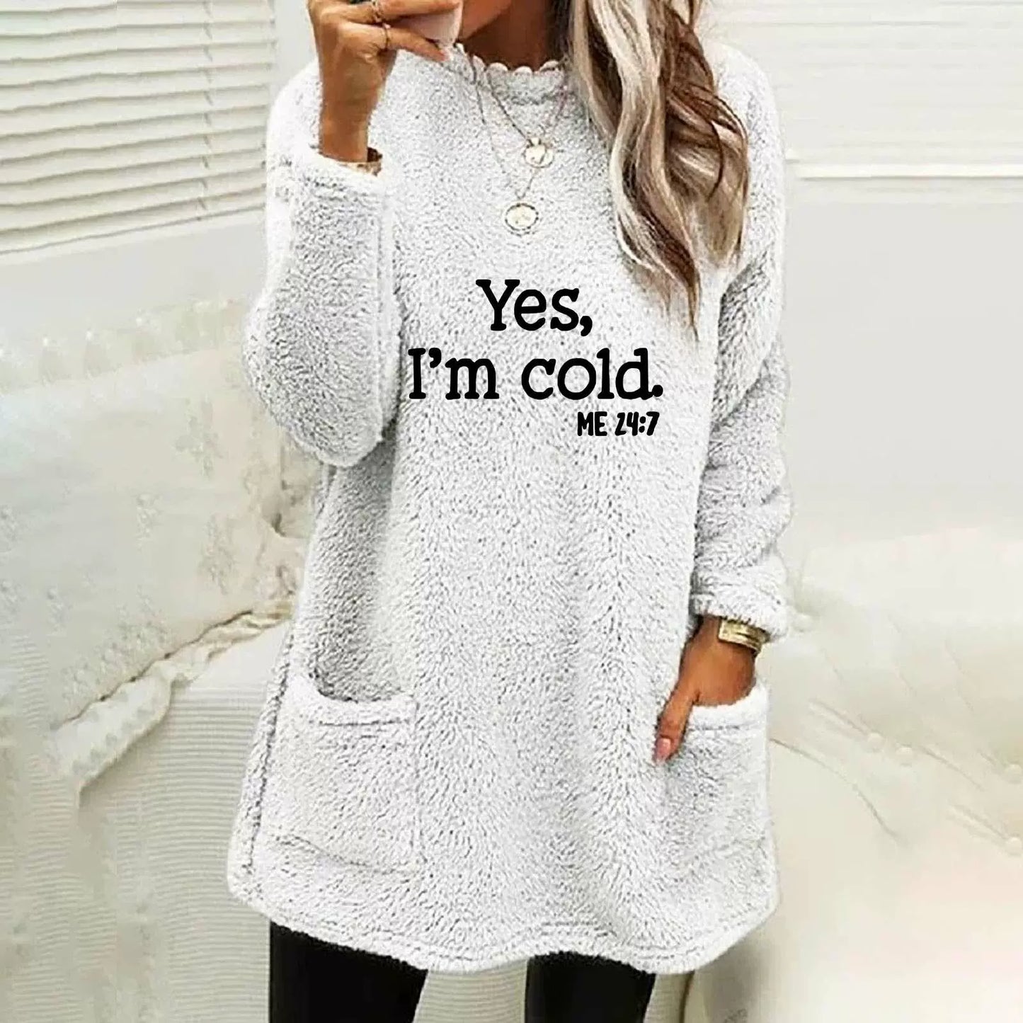 Übergröße Sweatshirt Doppelseitig Fleece Langarm mit Taschen