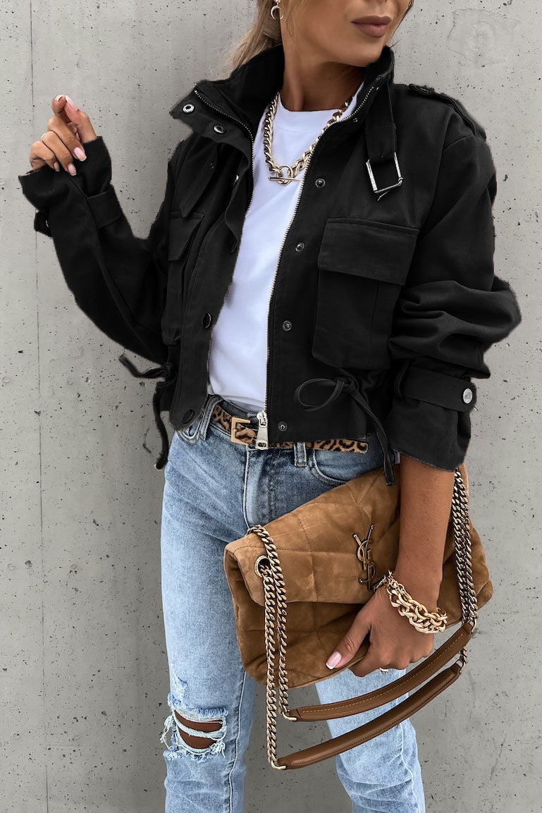 Mode Bikerjacke Kurz Leder Style - IdealeKleiden