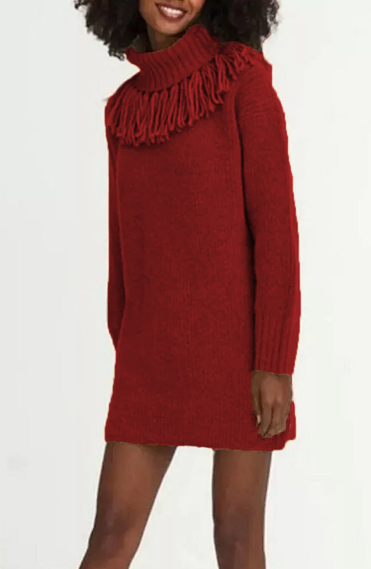 Damen Strickkleid Elegantes Design Mit Rollkragen