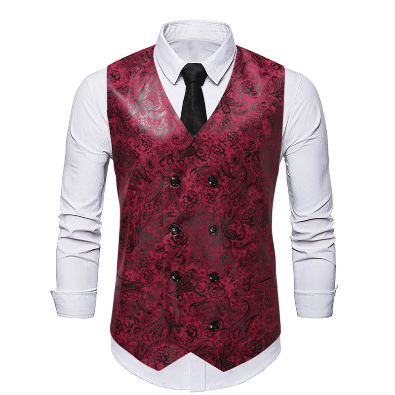 Herren Weste Elegant Blumenmuster Doppelknopf