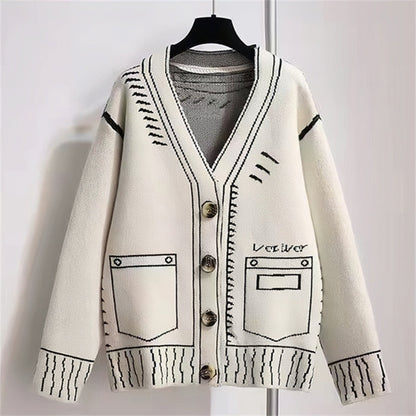 Damen Strickjacke Modern Grafik Design