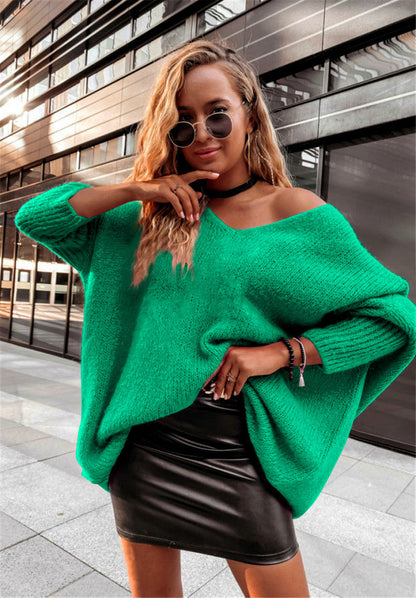 Damen Oversized Pullover Weite Ausschnitt Bequem