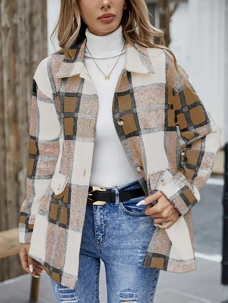 Damen Karo Overshirt Chic Übergröße