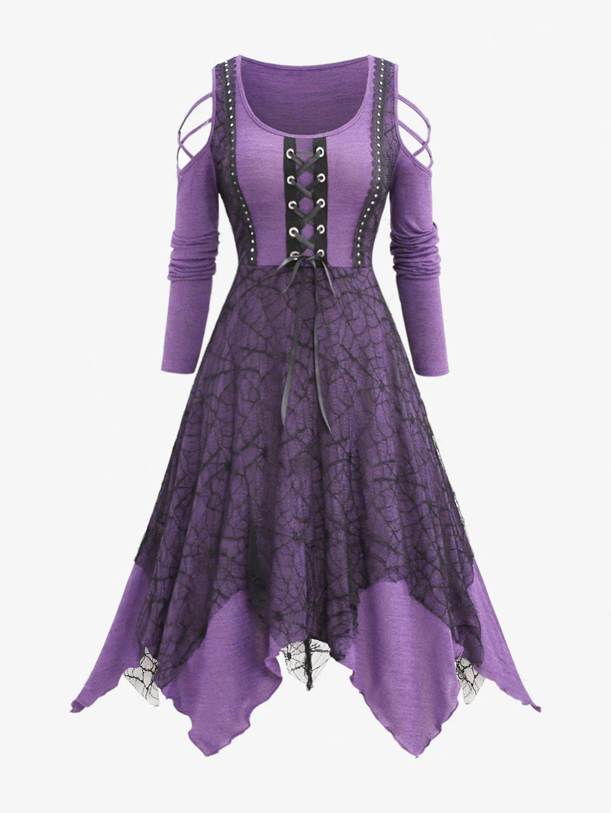 Gothic Maxikleid Damen Spitze Schnürung