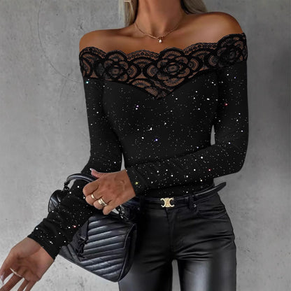 Damen Top mit Spitze Galactic Frauen Oberteil - IdealeKleiden